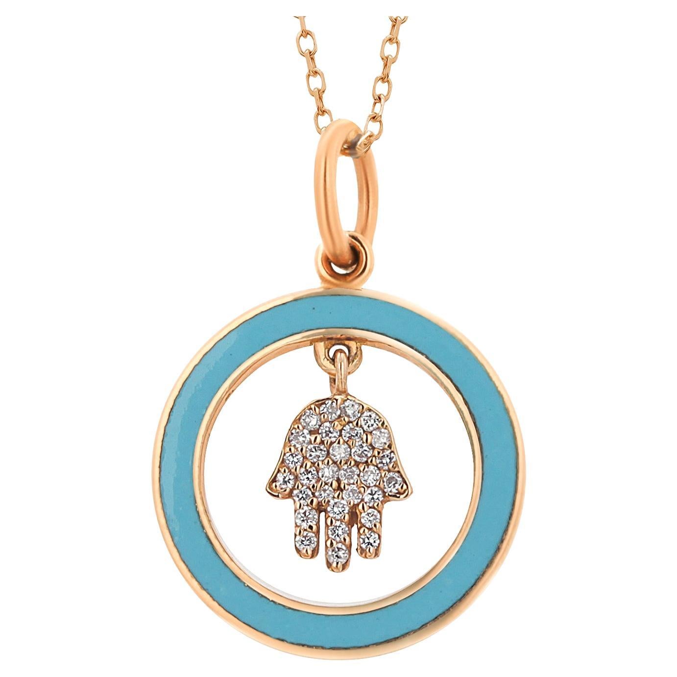 Colgante de oro amarillo de 18 quilates Aaron Basha Collar con dije Hamsa vintage de esmalte de diamantes
