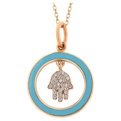 18K Yellow Gold Aaron Basha Vintage Diamond Enamel Hamsa Charm Necklace Pendant