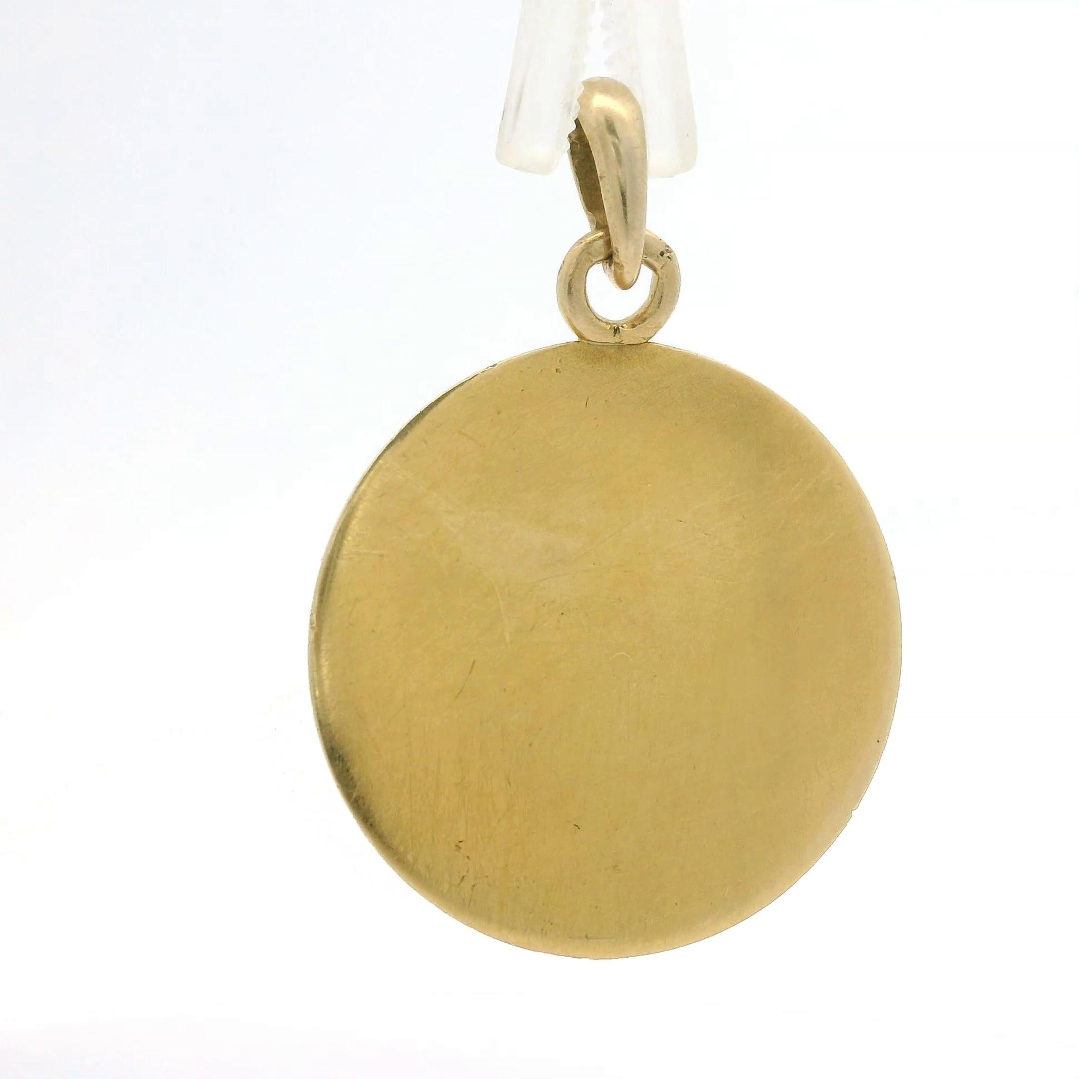 Women's or Men's 18k Yellow Gold A.AUGIS Texture Finish Qu'Hier Que Demain Love Medallion Pendant For Sale