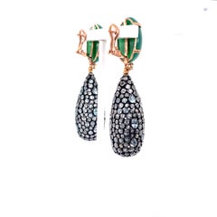 18K Yellow Gold Agathe, Sapphires and Blue Topaz Sleeping Earrings