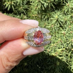 18k Yellow Gold AGL 3.56ctw Fancy Pink Orange Ceylon Sapphire Diamond Ring