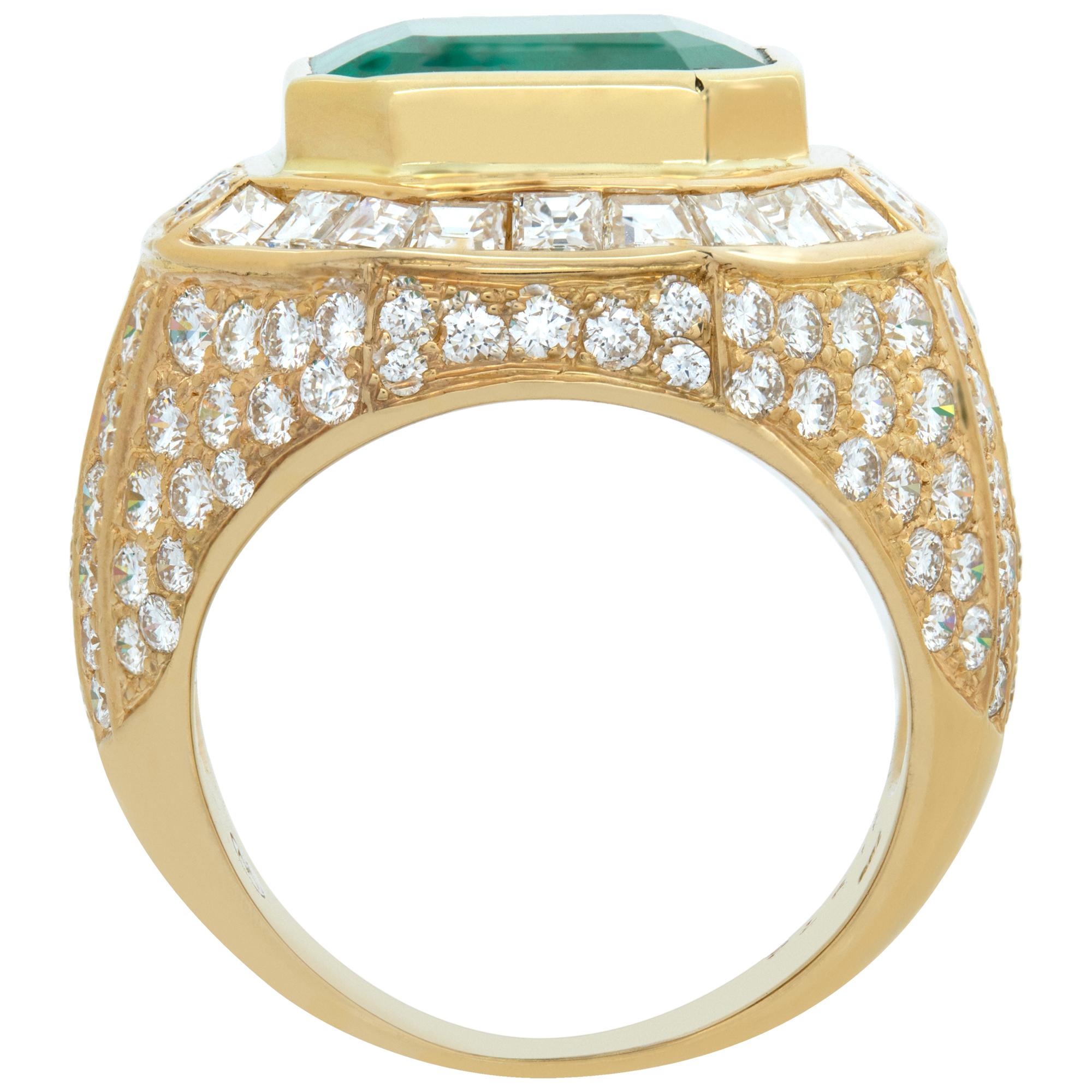 Bague en or jaune 18 carats, certifiée AGL, émeraude de Colombie Unisexe en vente