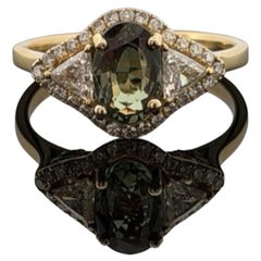 18K Yellow Gold Alexandrite & Diamond Ring 1.53ct Oval FGL Certified 0.59ctw