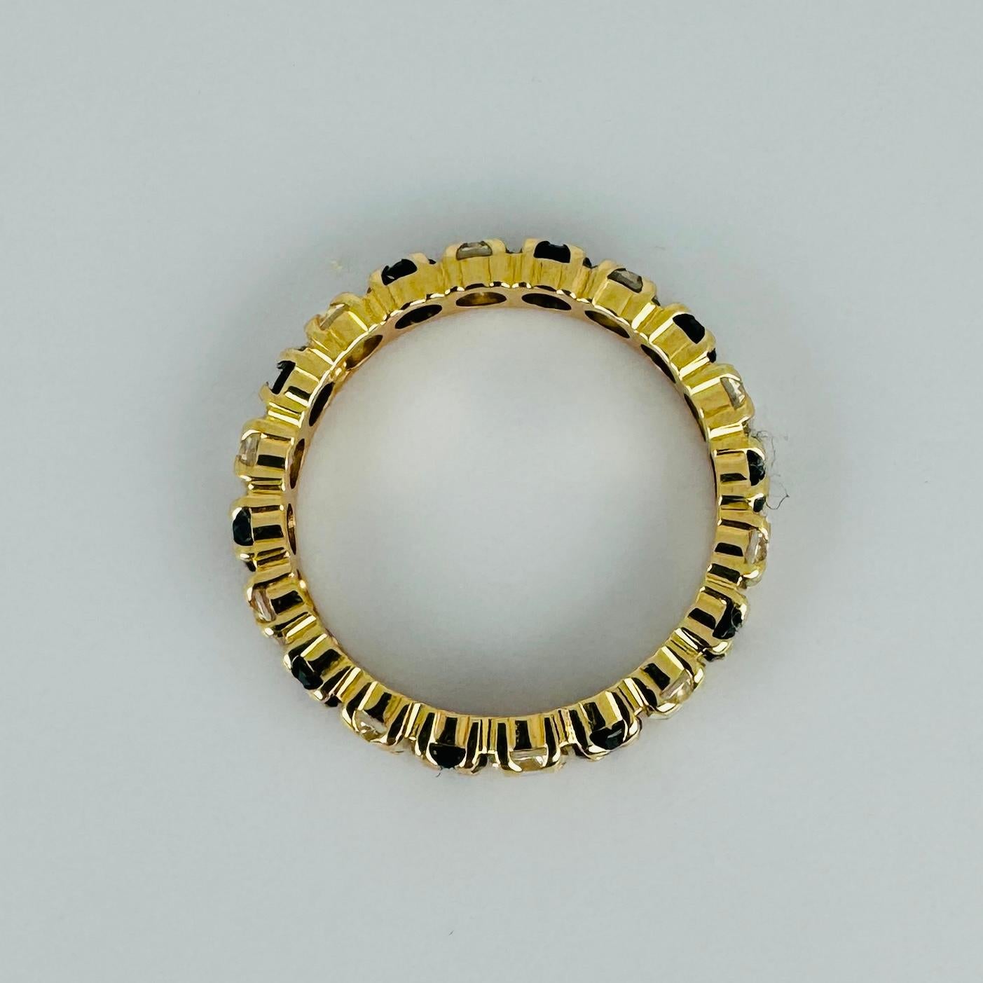 18k yellow gold alliance ring blue sapphires & brilliant cut diamonds total 1 ct In Good Condition In Heemstede, NL