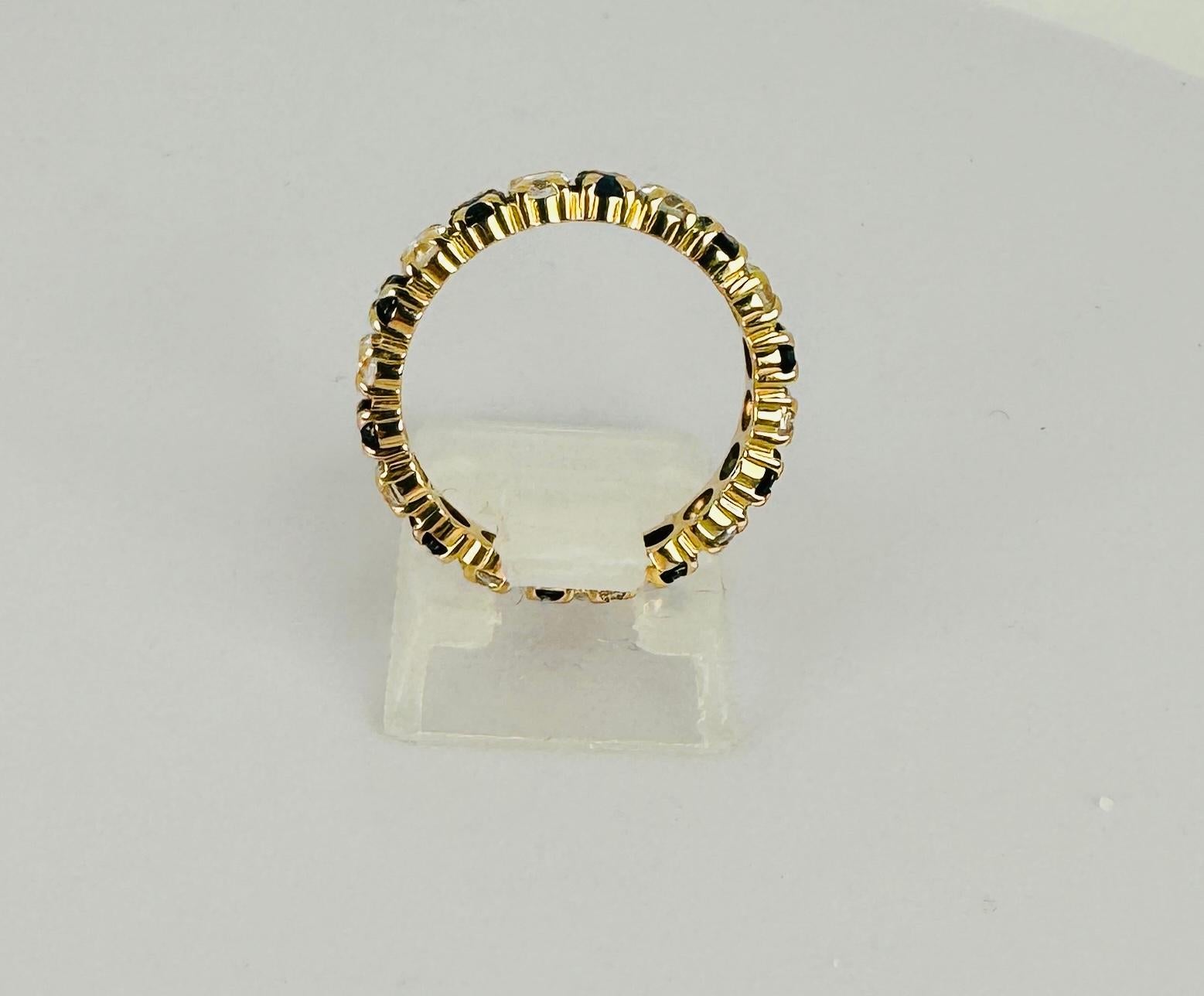18k yellow gold alliance ring blue sapphires & brilliant cut diamonds total 1 ct 3