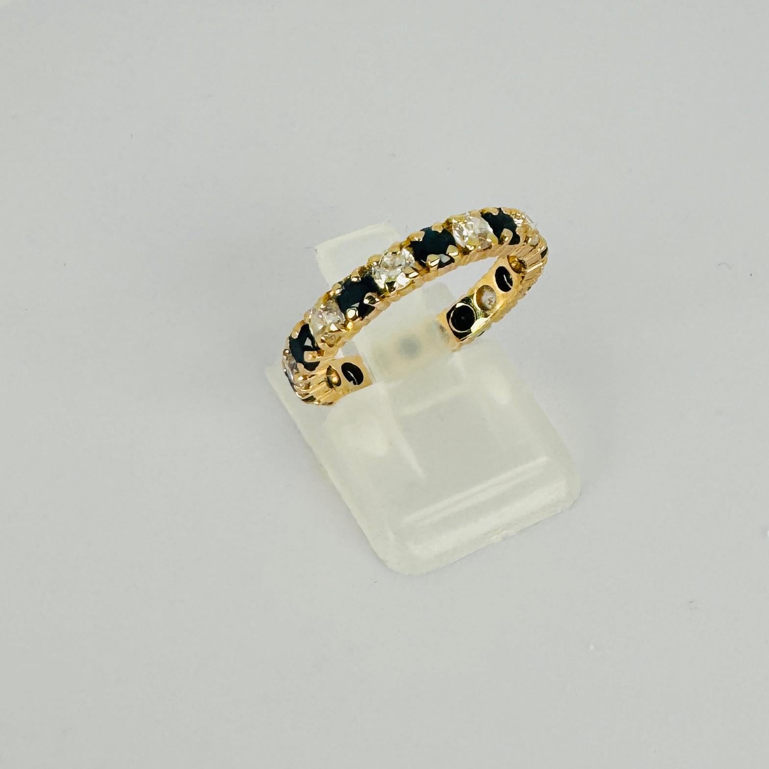 18k yellow gold alliance ring blue sapphires & brilliant cut diamonds total 1 ct 4