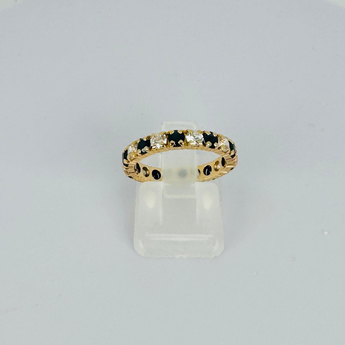 18k yellow gold alliance ring blue sapphires & brilliant cut diamonds total 1 ct 5