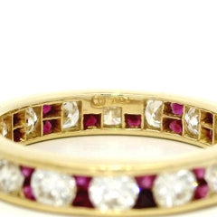 18k Yellow Gold Alternated Channel Set Ruby & Diamond Eternity Band Ring