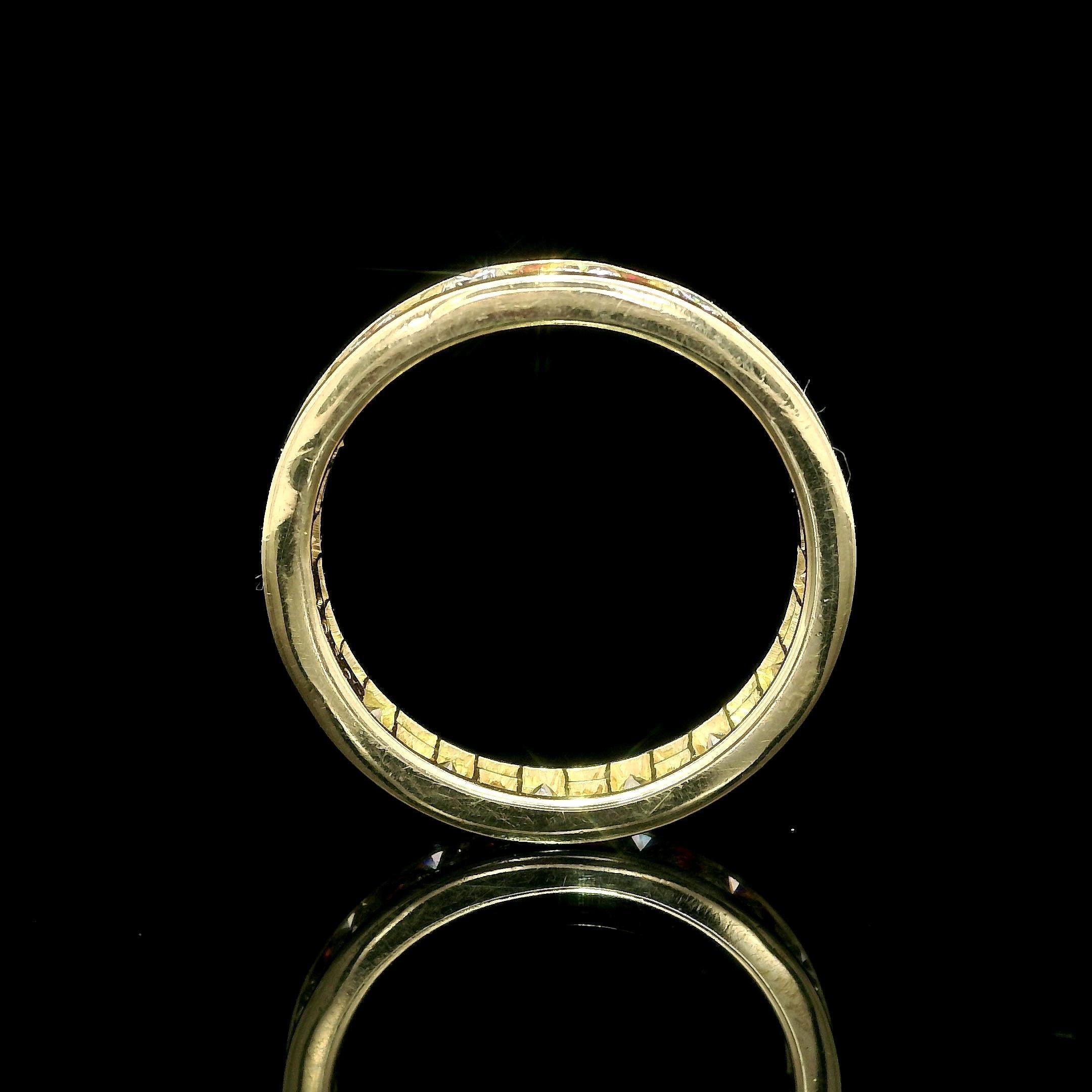 Brilliant Cut 18k Yellow Gold Alternated Channel Set Ruby & Diamond Eternity Band Ring For Sale