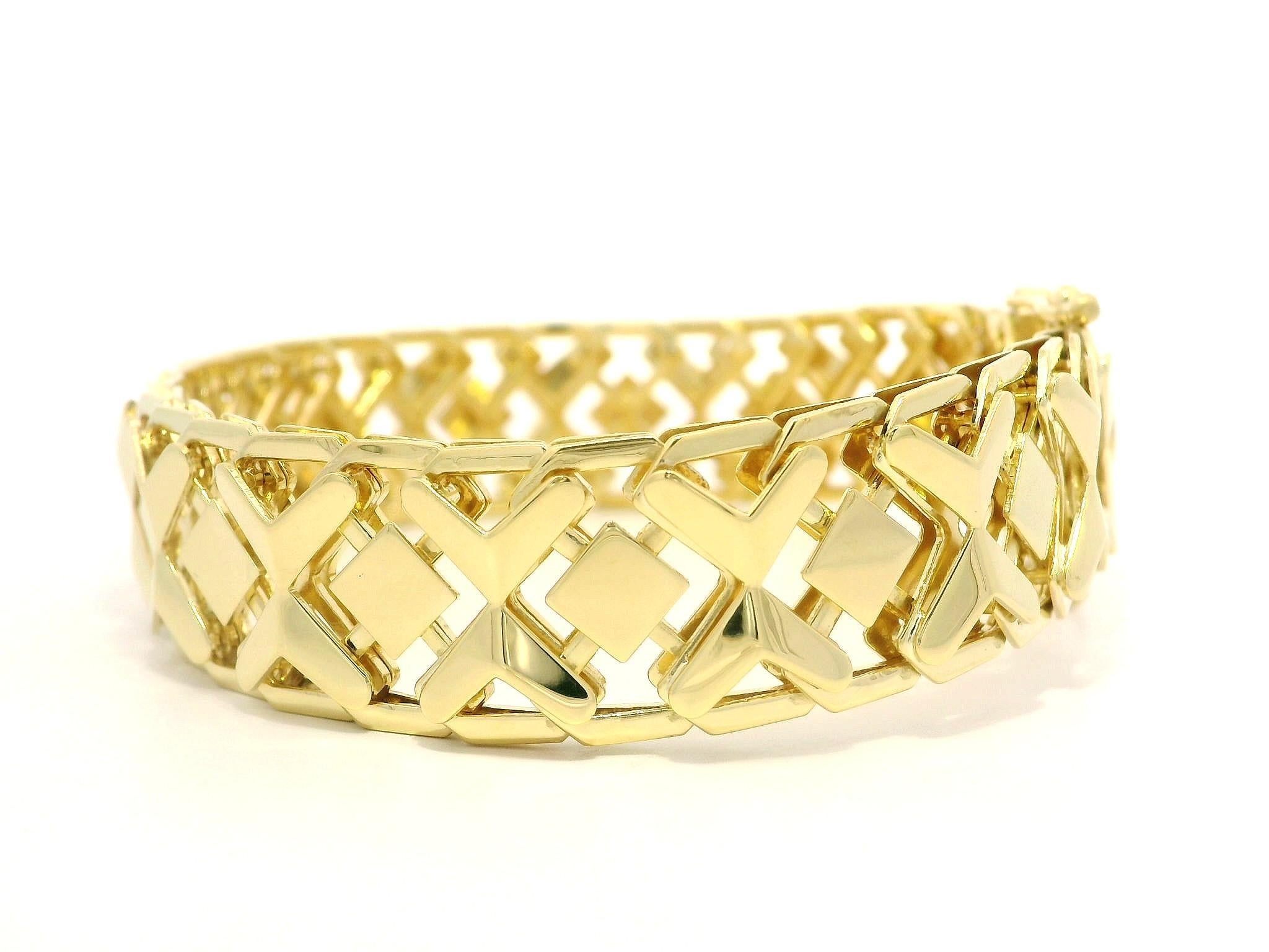 18k Yellow Gold Alternating Geometric Polished Open Work Link Bracelet For Sale 1