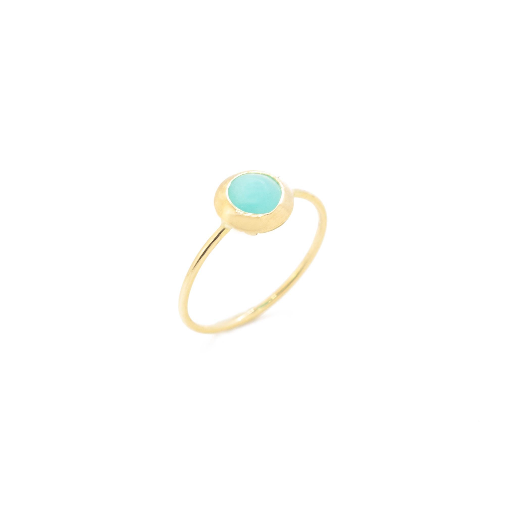 Art Nouveau 18k Yellow Gold Amazonite Cabochon Boho Chic Stackable Green Ring Intini Jewels For Sale