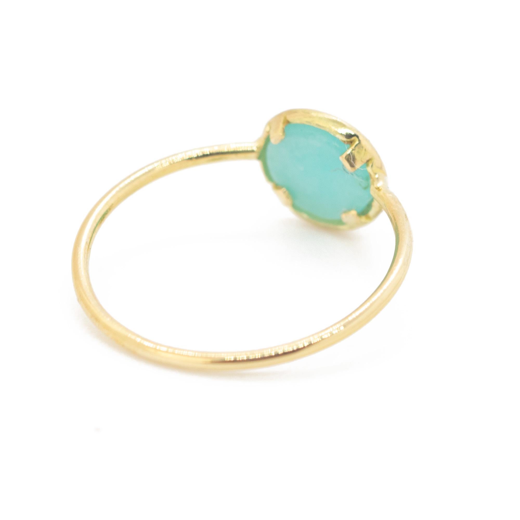 18k Yellow Gold Amazonite Cabochon Boho Chic Stackable Green Ring Intini Jewels In New Condition For Sale In Milano, IT