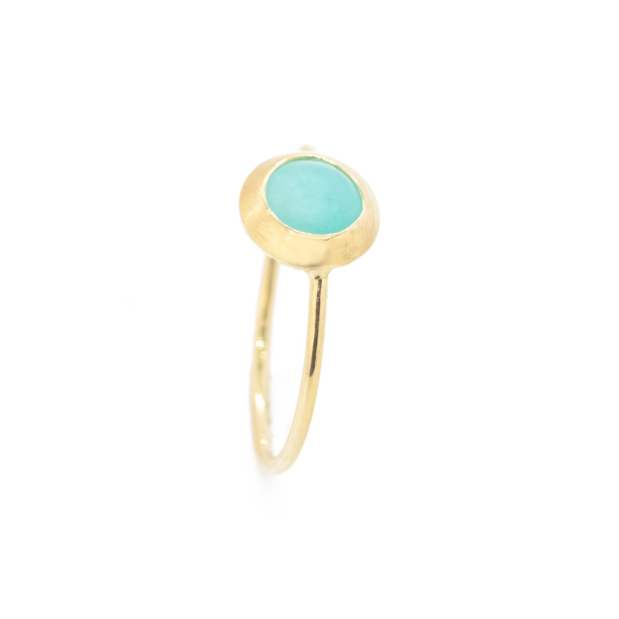 Women's or Men's 18k Yellow Gold Amazonite Cabochon Boho Chic Stackable Green Ring Intini Jewels For Sale