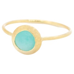 18k Yellow Gold Amazonite Cabochon Boho Chic Stackable Green Ring Intini Jewels