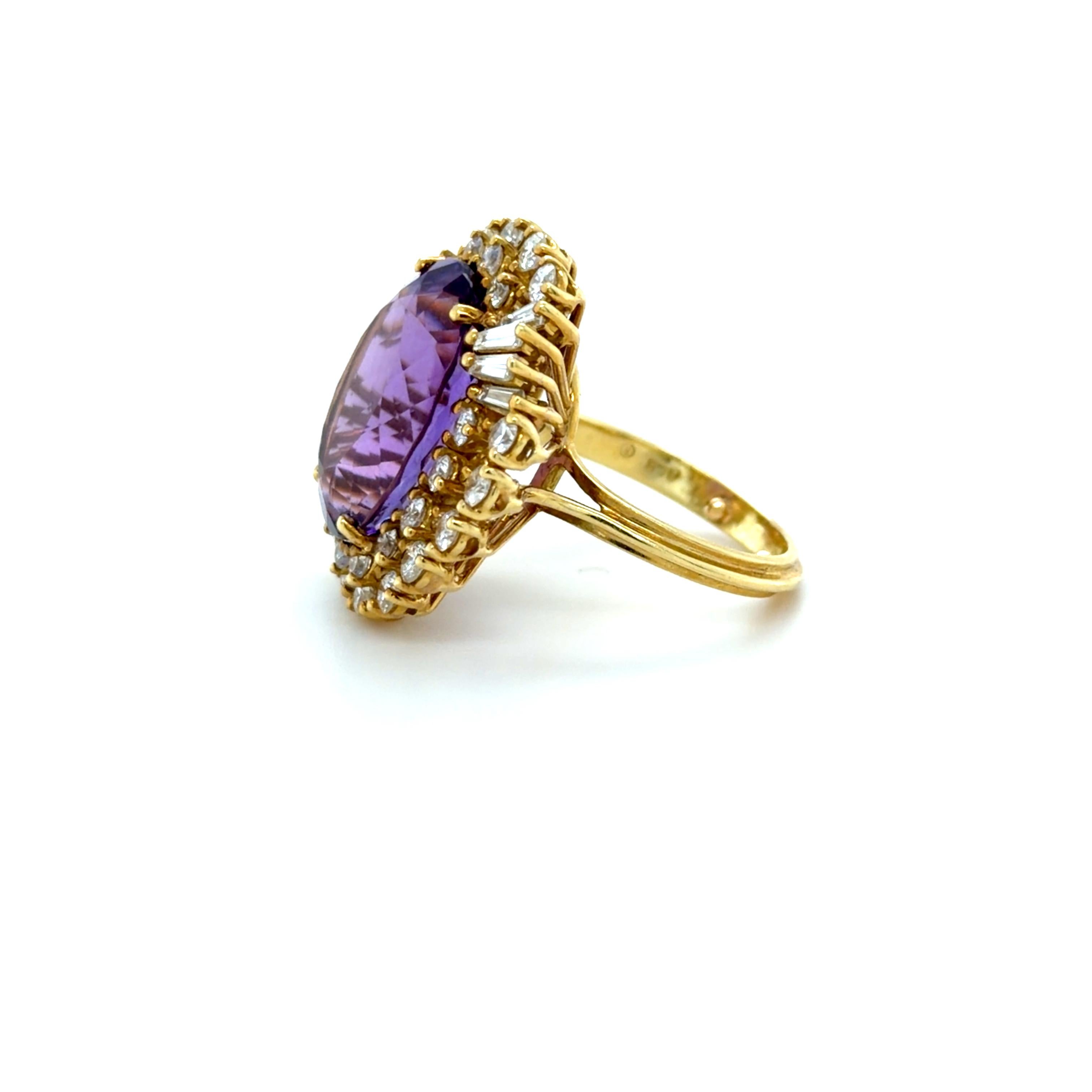 Cocktailring aus 18 Karat Gelbgold, Amethyst und Diamant Damen im Angebot
