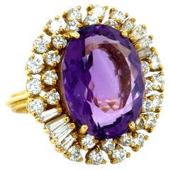 Bague cocktail en or jaune 18K, améthyste et diamant