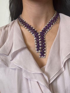 Collana con collare di ametista e diamanti in oro giallo e bianco 18 carati