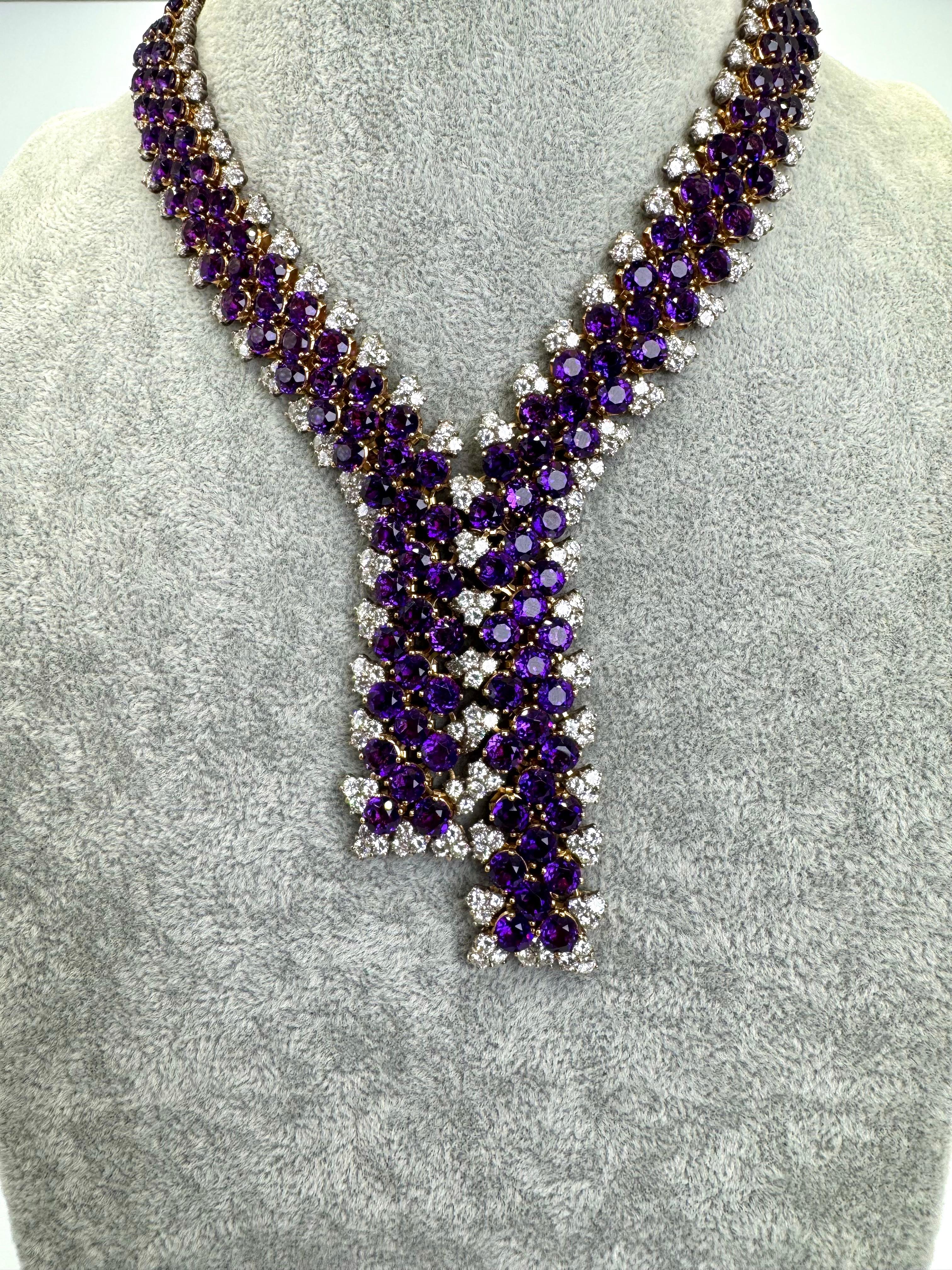 18K Yellow Gold Amethyst and Diamond Collar Necklace For Sale 1