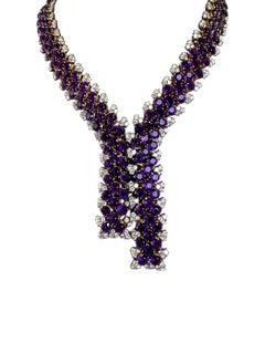 18K Yellow Gold Amethyst and Diamond Collar Necklace