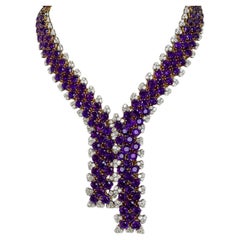 18K Yellow Gold Amethyst and Diamond Collar Necklace