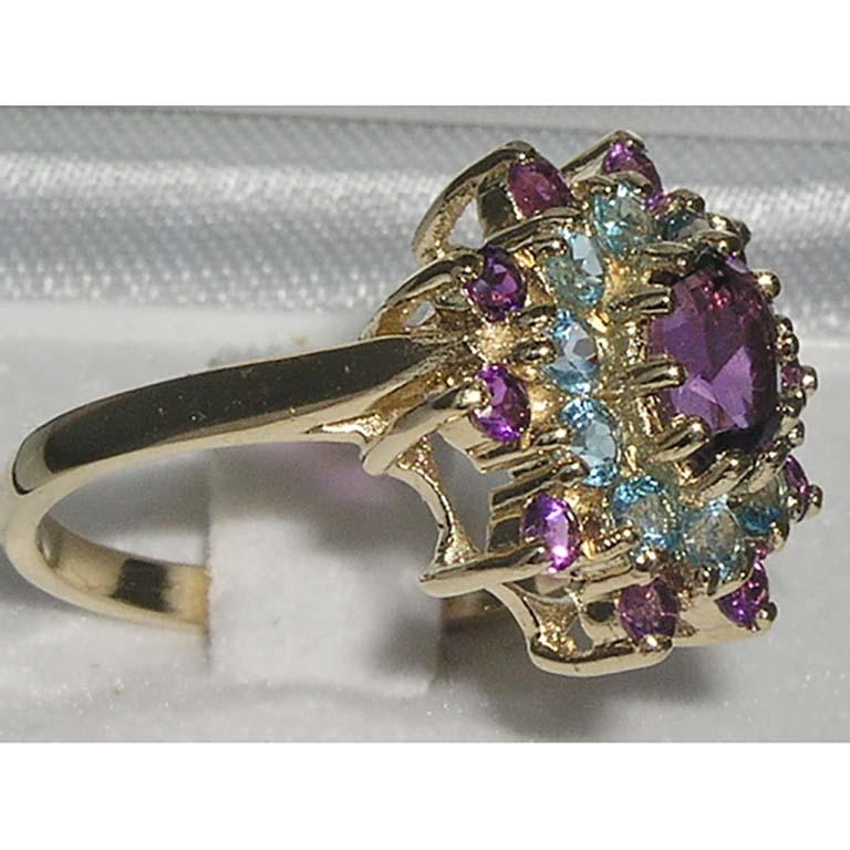 For Sale:  18K Yellow Gold Amethyst & Blue Topaz 3 Tier Cluster Flower Ring 3