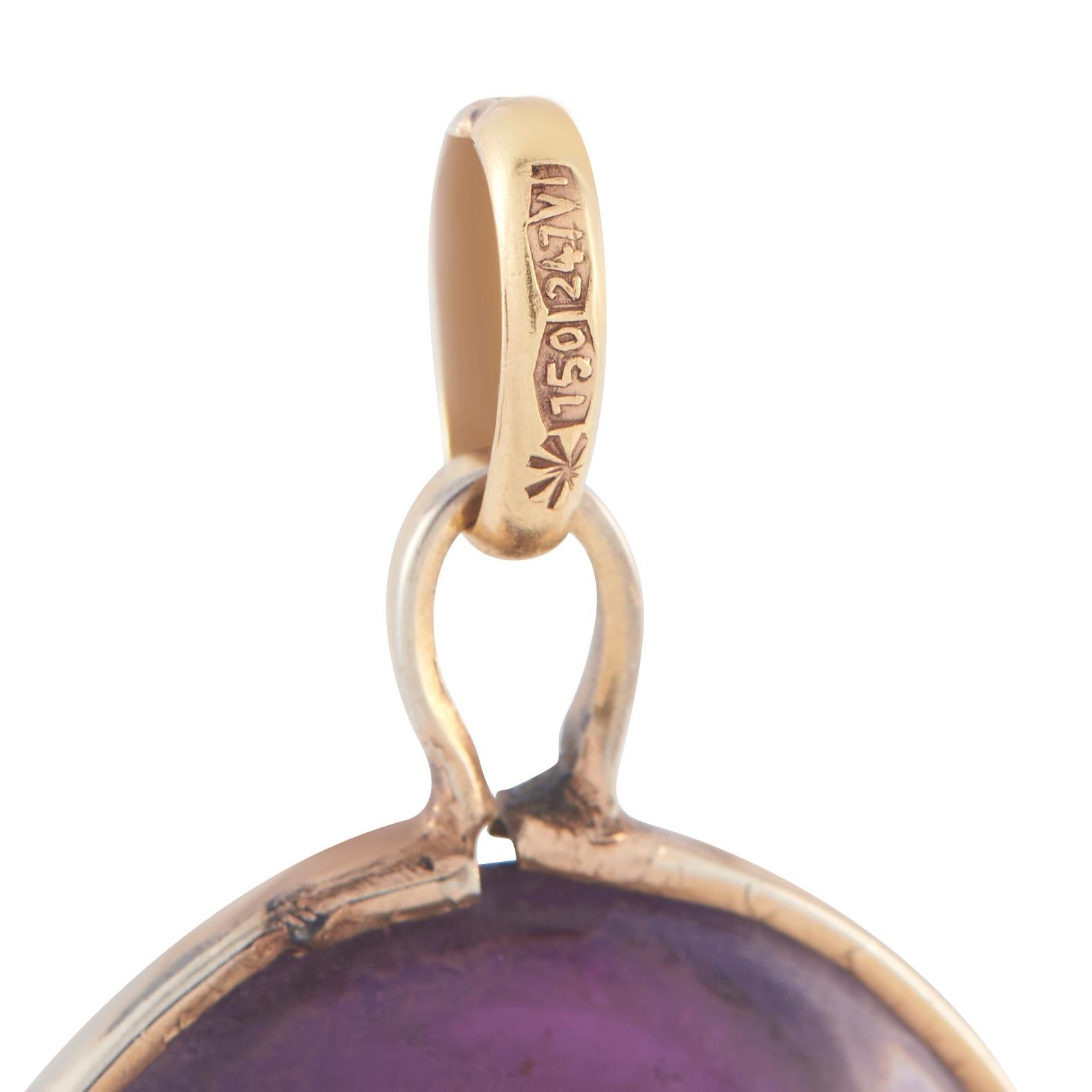 Mixed Cut 18K Yellow Gold Amethyst Cameo Pendant For Sale