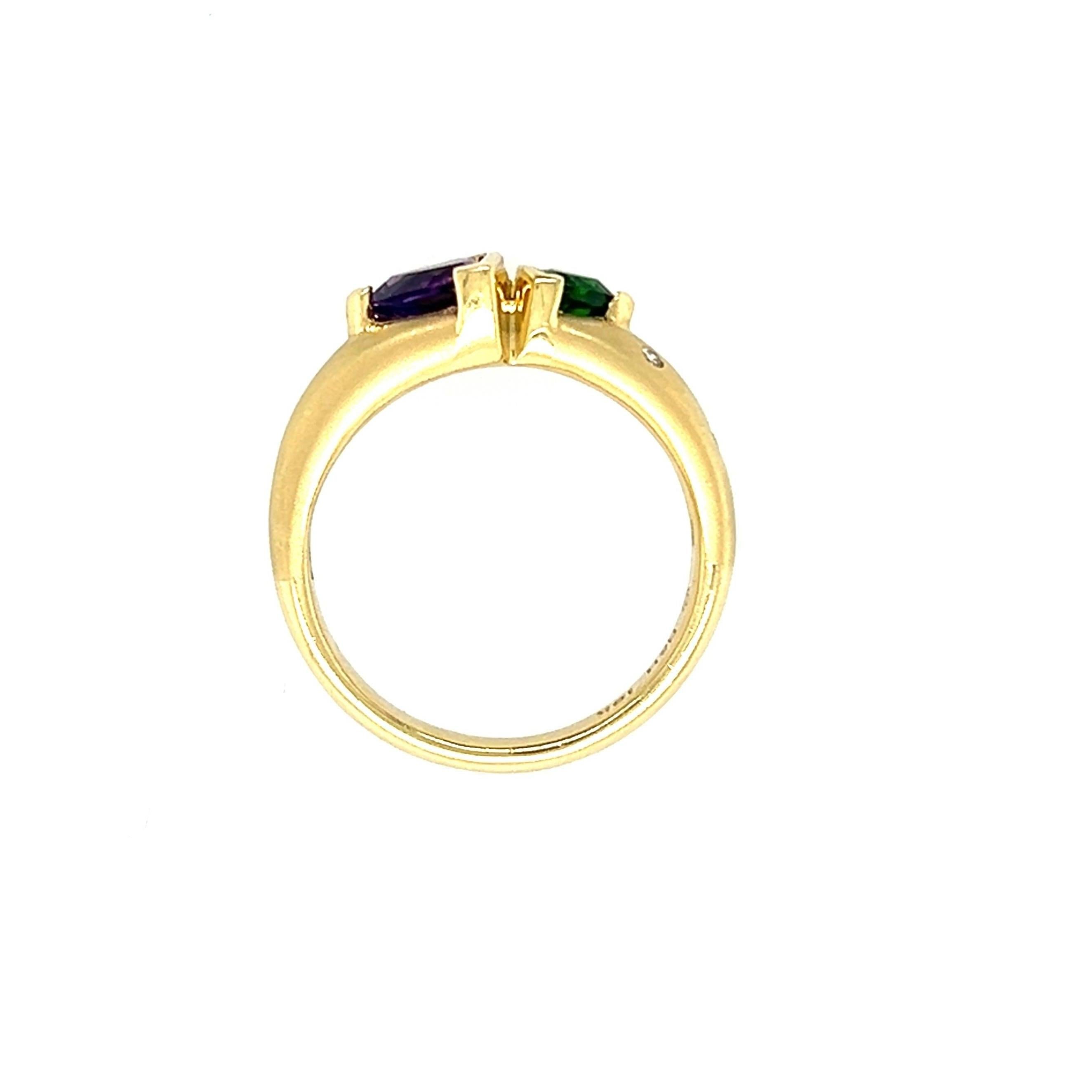 18 Karat Gelbgold Amethyst, Chromdiopsid und Diamantring 3