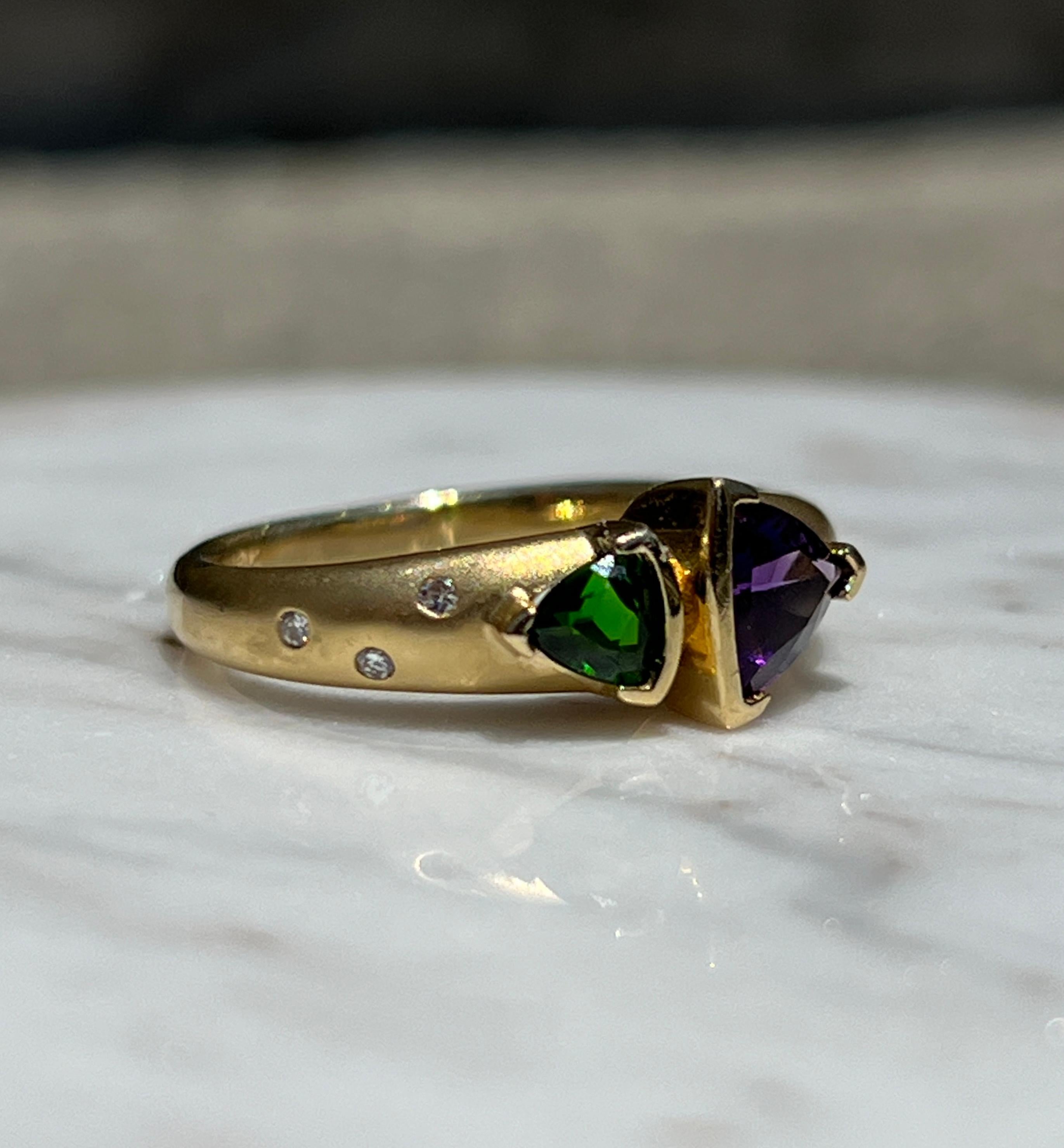 18 Karat Gelbgold Amethyst, Chromdiopsid und Diamantring 4