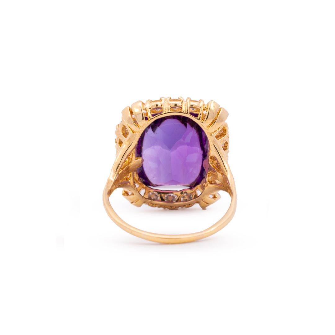 18k Yellow Gold Amethyst & Diamond Cocktail Ring  For Sale 1