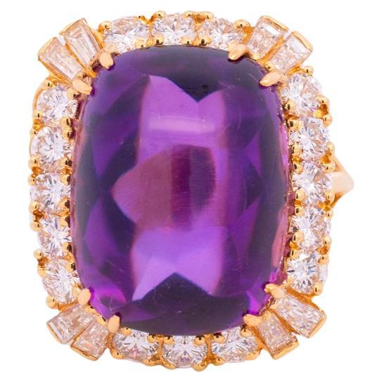 18k Yellow Gold Amethyst & Diamond Cocktail Ring  For Sale