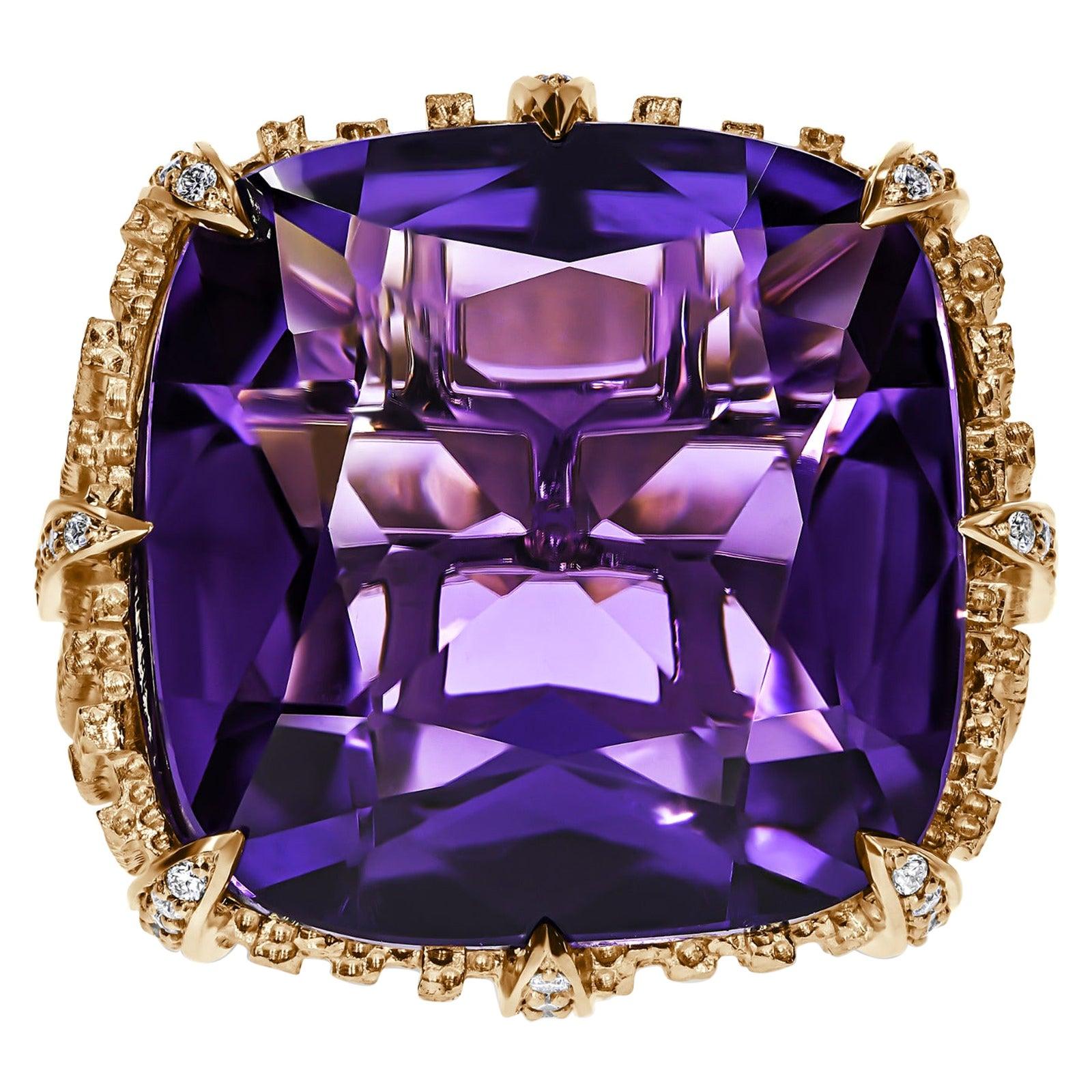 For Sale:  18k Yellow Gold, Amethyst & Diamond Dendritic Ring 2