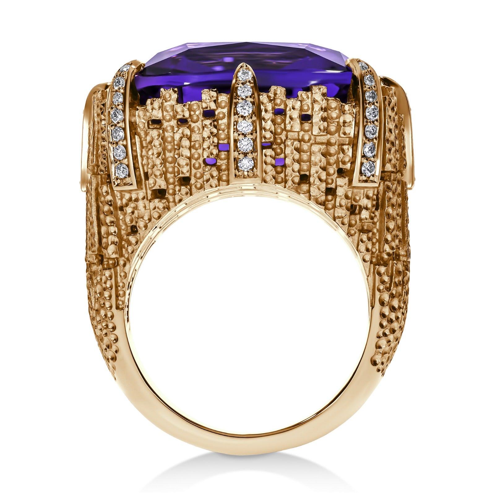 For Sale:  18k Yellow Gold, Amethyst & Diamond Dendritic Ring 3