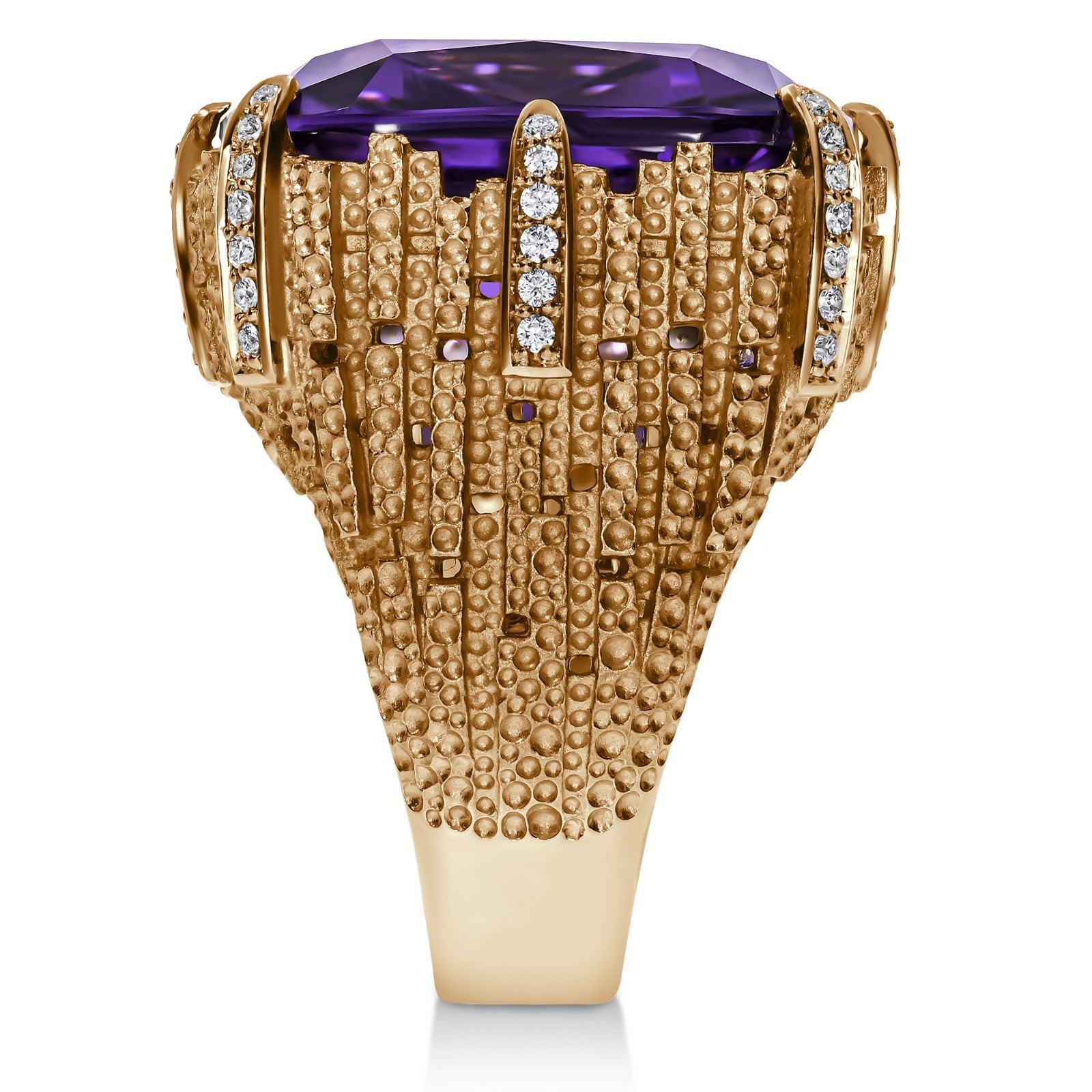 For Sale:  18k Yellow Gold, Amethyst & Diamond Dendritic Ring 4