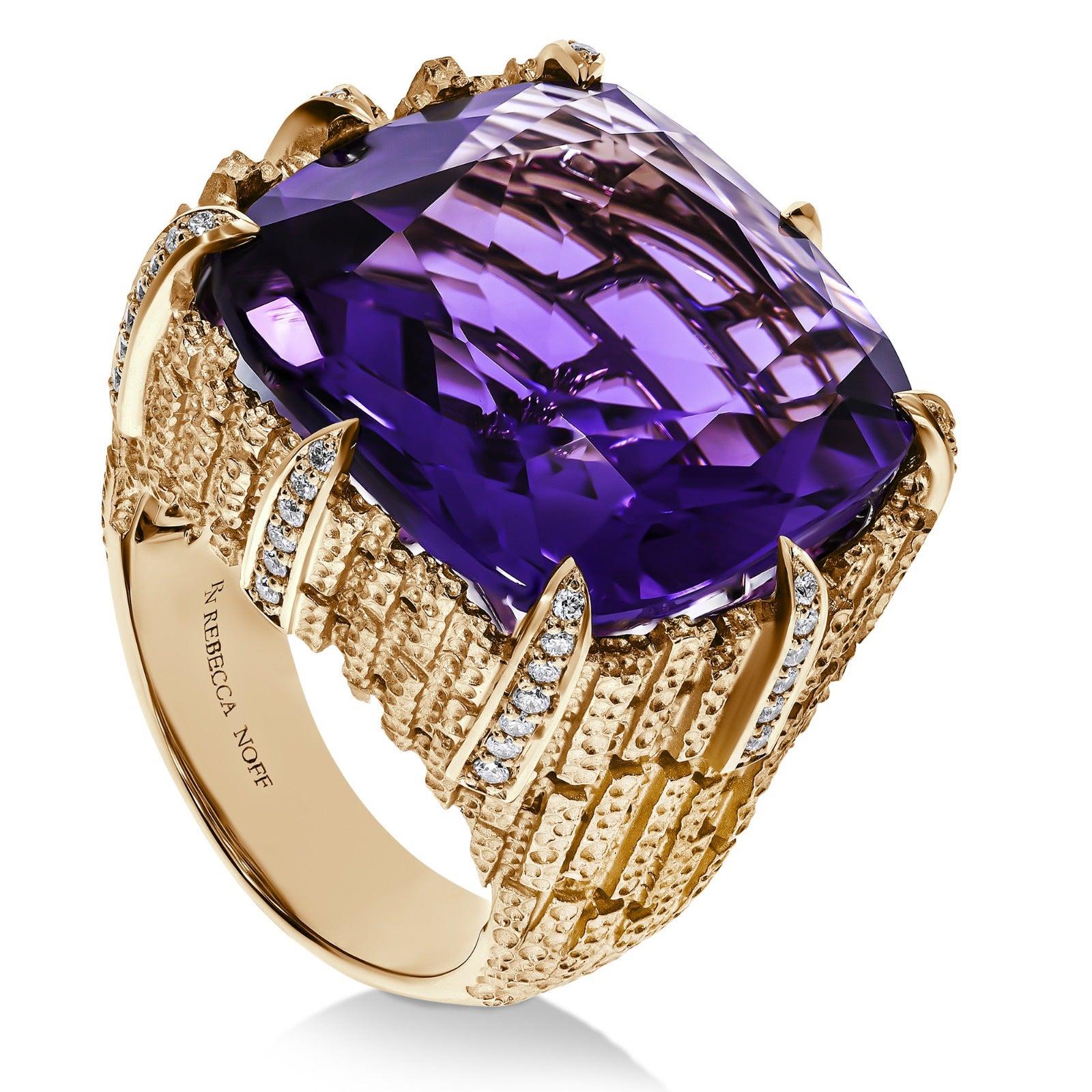 For Sale:  18k Yellow Gold, Amethyst & Diamond Dendritic Ring 5