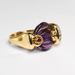 18K Yellow Gold Amethyst & Diamond Ring