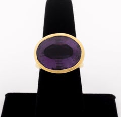 18K Yellow Gold Amethyst Diamond Ring