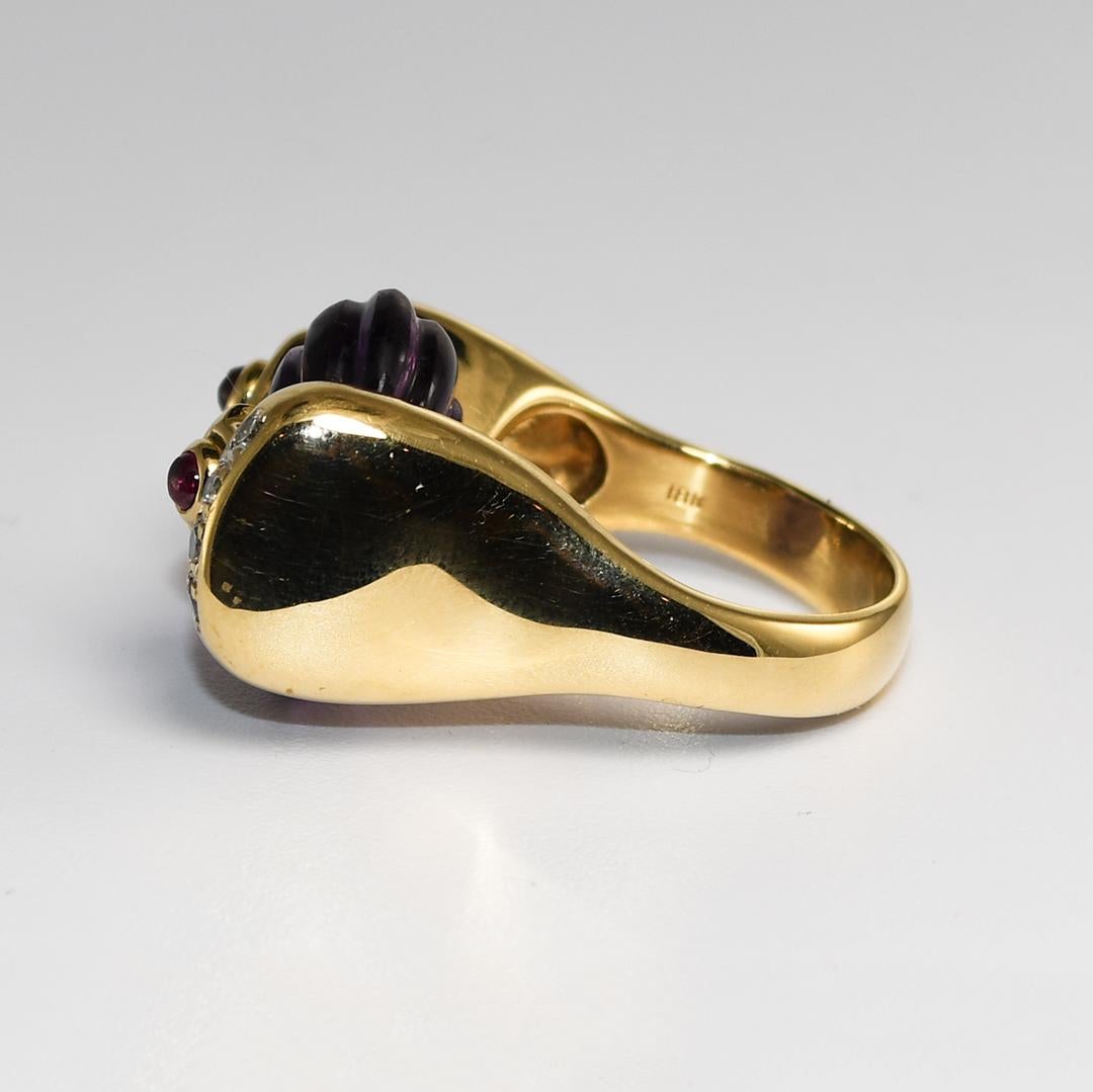 Bague en or jaune 18 carats, améthyste et diamants Unisexe en vente