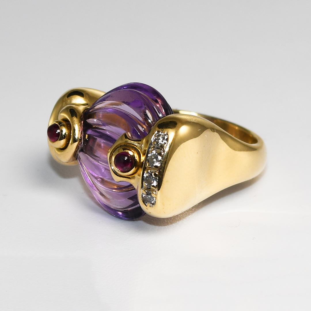 Bague en or jaune 18 carats, améthyste et diamants en vente 1