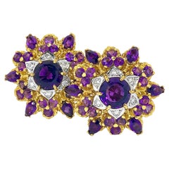 18 Karat Gelbgold, Amethyst & Diamant Schneeflocken-Motiv-Ohrringe
