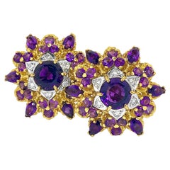 18K Yellow Gold, Amethyst & Diamond Snowflake Motif Earrings