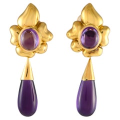 18K Yellow Gold Amethyst Flower Drop Earrings