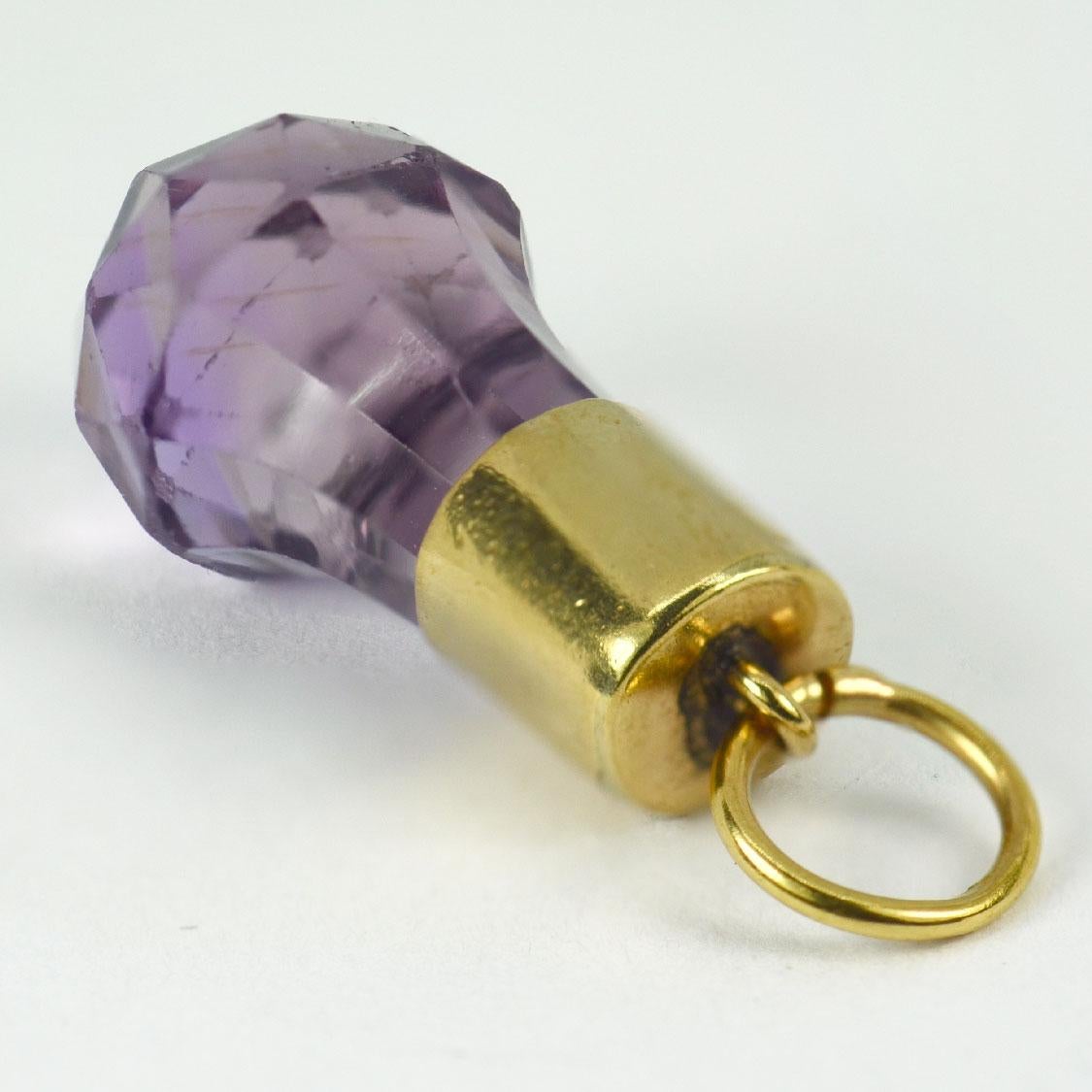 Rose Cut 18K Yellow Gold Amethyst Fob Charm Pendant For Sale