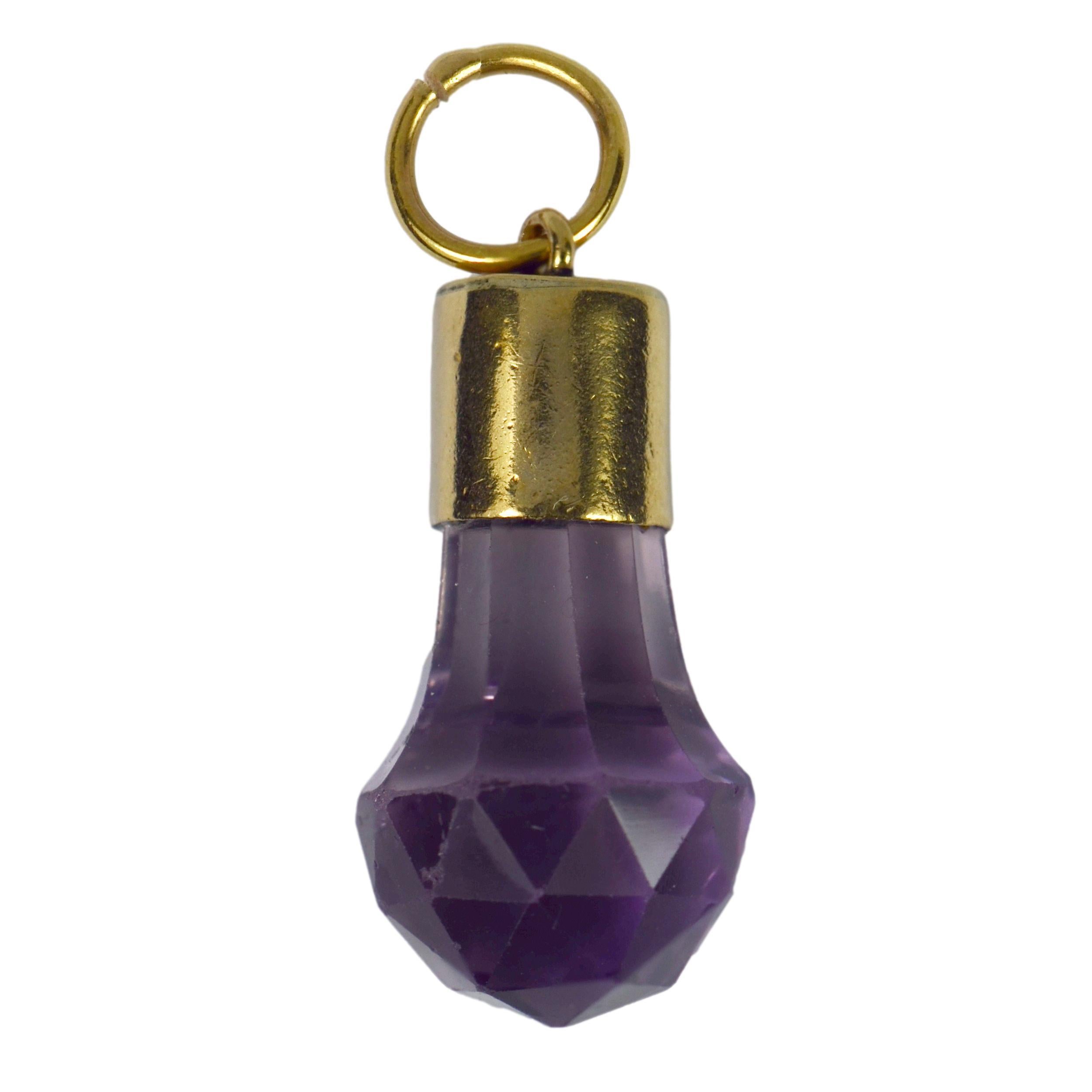 18K Yellow Gold Amethyst Fob Charm Pendant