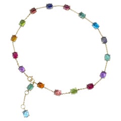 Collier en or jaune 18 carats à motif d'améthyste, grenat, citrine, péridot et tourmaline