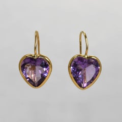18K Yellow Gold Amethyst Heart Earrings, 3.9g