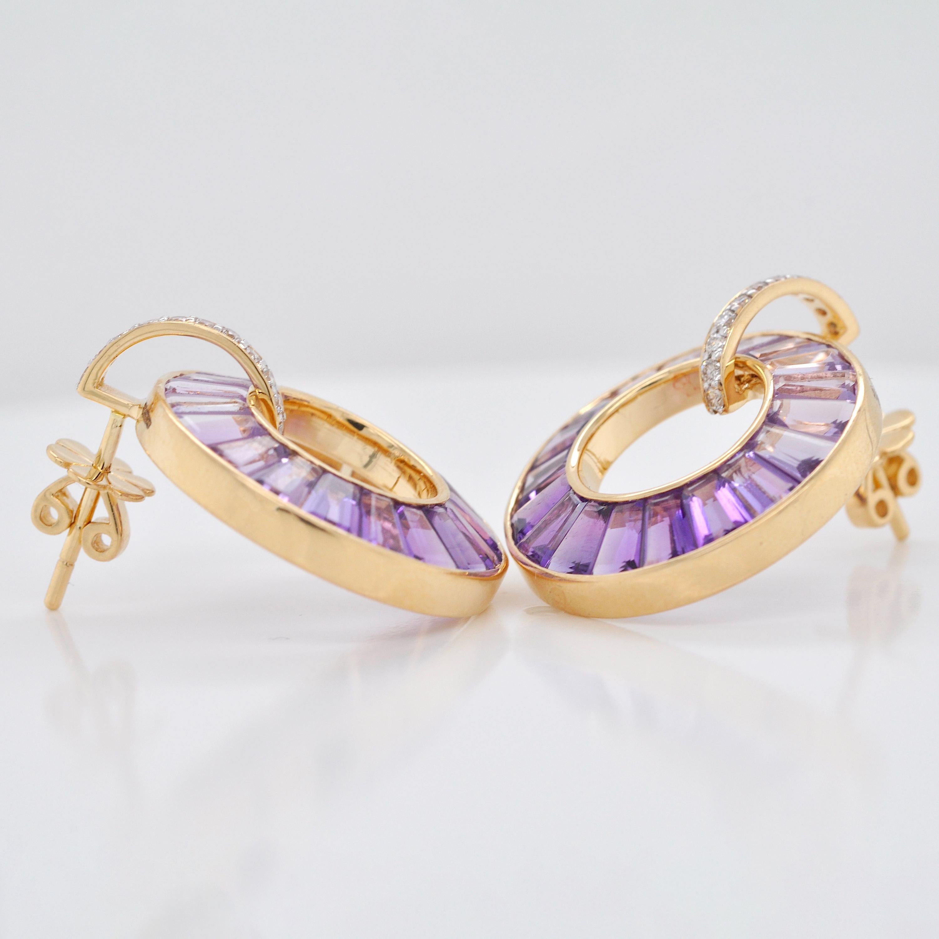Set de Pendientes Colgante Collar Diamante Baguette Cinta Amatista Oro 14 Kilates en venta 4