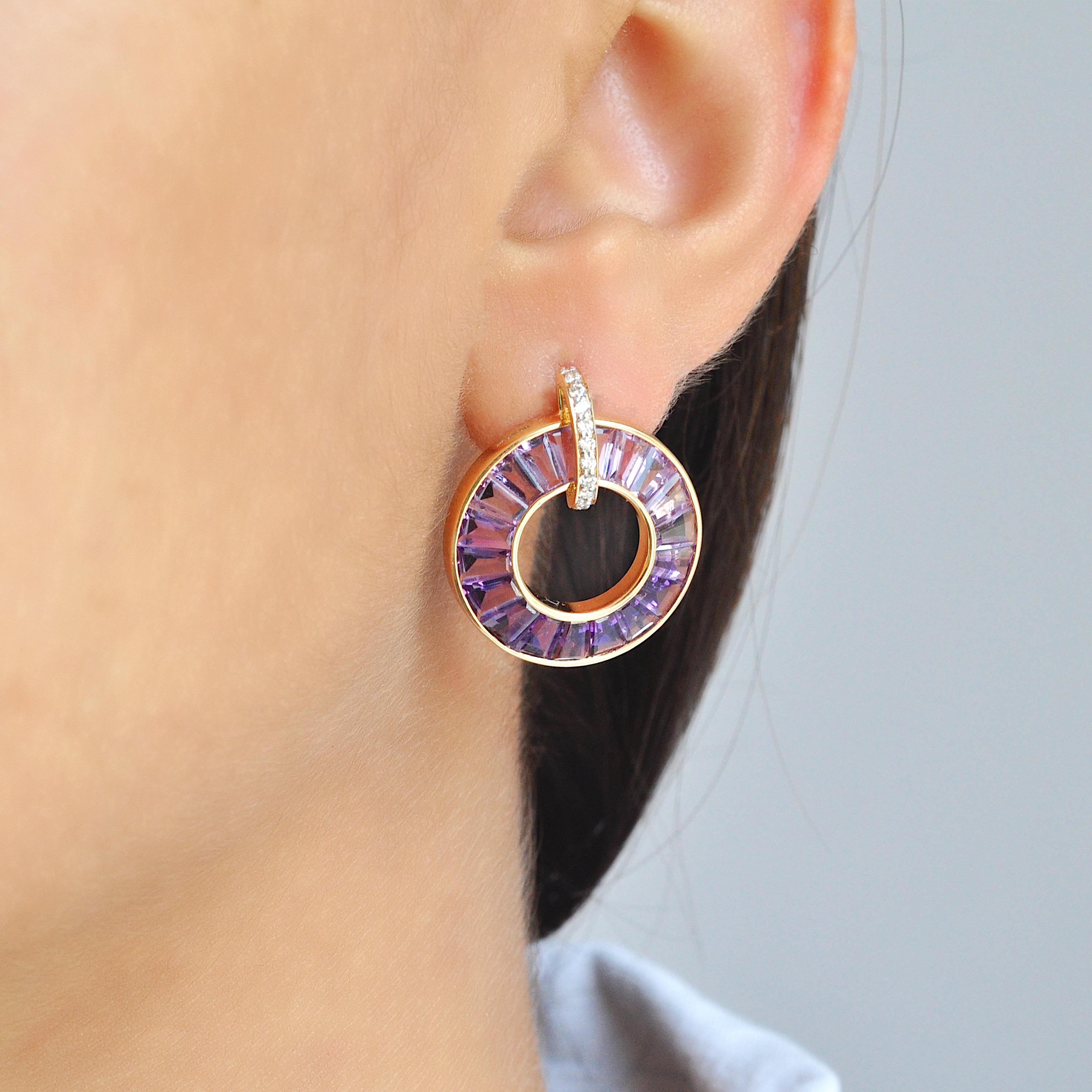 Set de Pendientes Colgante Collar Diamante Baguette Cinta Amatista Oro 14 Kilates en venta 13