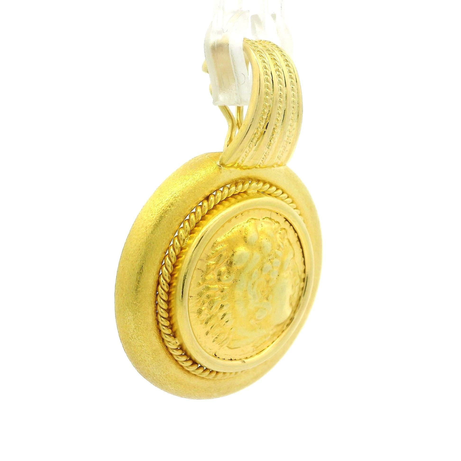 18k Yellow Gold Ancient Greek Coin w/ Matte Finish Frame Enhancer Pendant For Sale 1