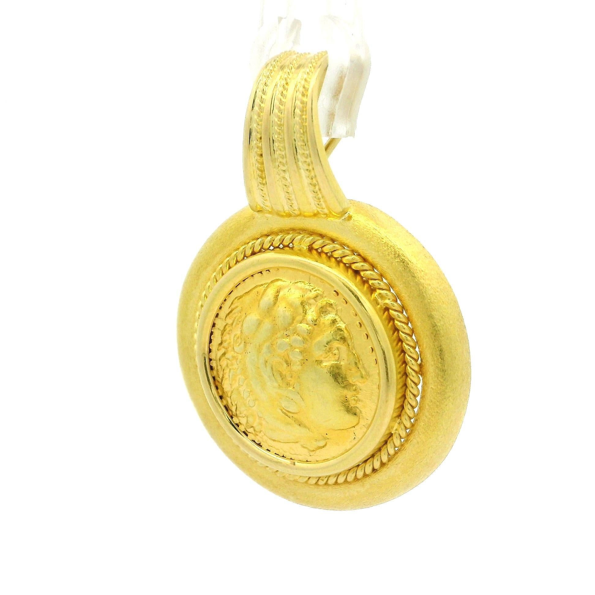 18k Yellow Gold Ancient Greek Coin w/ Matte Finish Frame Enhancer Pendant For Sale 3