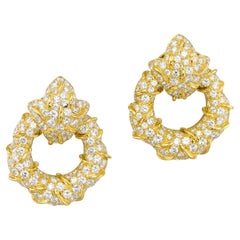 18k Yellow Gold and 13.00ct Diamond Doorknocker Clip-on Earrings